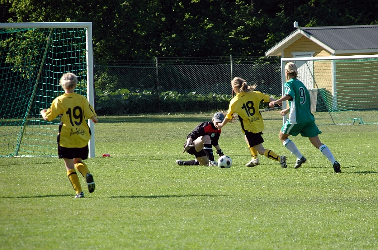 2008_0531_10.JPG - Ytterligare ett tillfälle för Södra att göra mål men nr.18 Amanda Hill får bollen för långt ifrån sig och den går utanför stolpen