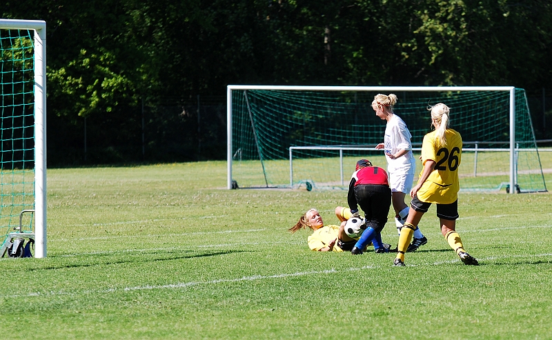 2009_0530_06.JPG - Målvakten plockar in bollen framför en liggandes Amanda Segerstedt