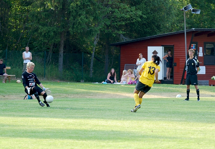 2010_0703_63.JPG - Elin Segerstedt skjuter inte bättre än att Köpings målvakt kan rädda bollen.