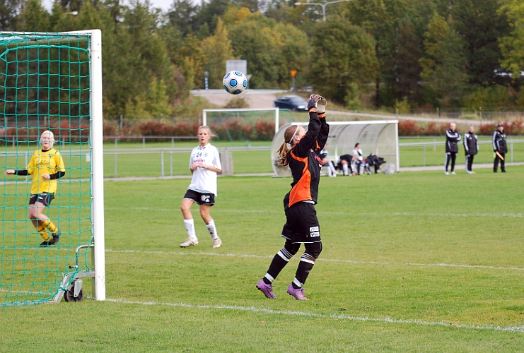 2010_1002_24.JPG - Elin Segerstedt slår ett inlägg från kanten som BK30 målvakten skall ta men bollen glider mellan händerna och mot mål . . . .