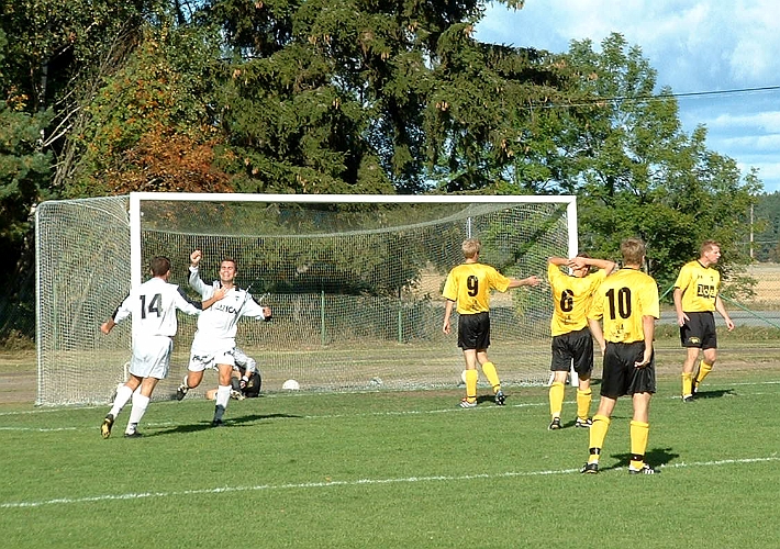 2002_0914_06.JPG - OBS!! Arboga i vita tröjor. Ännu ett Södramål, Kenth Norling och Johan Carlsson jublar