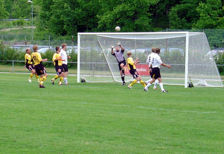 2004_0605_04.jpg - Dingtunas målvakt plockar ner ett inlägg.