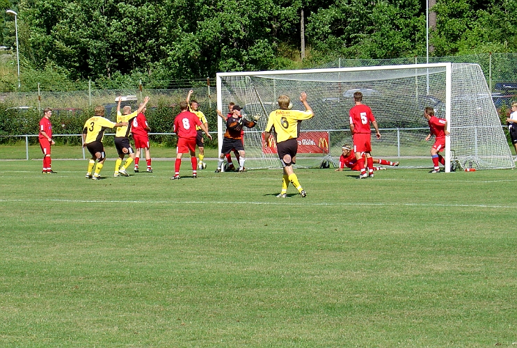 2004_0814_10.jpg - Här markerar södraspelarna att bollen är över mållinjen, men domaren säger spela på.